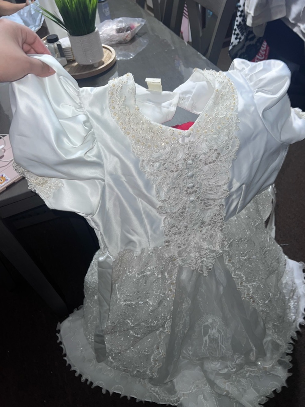 White Girls' Satin & Lace Communion/Christening Dress